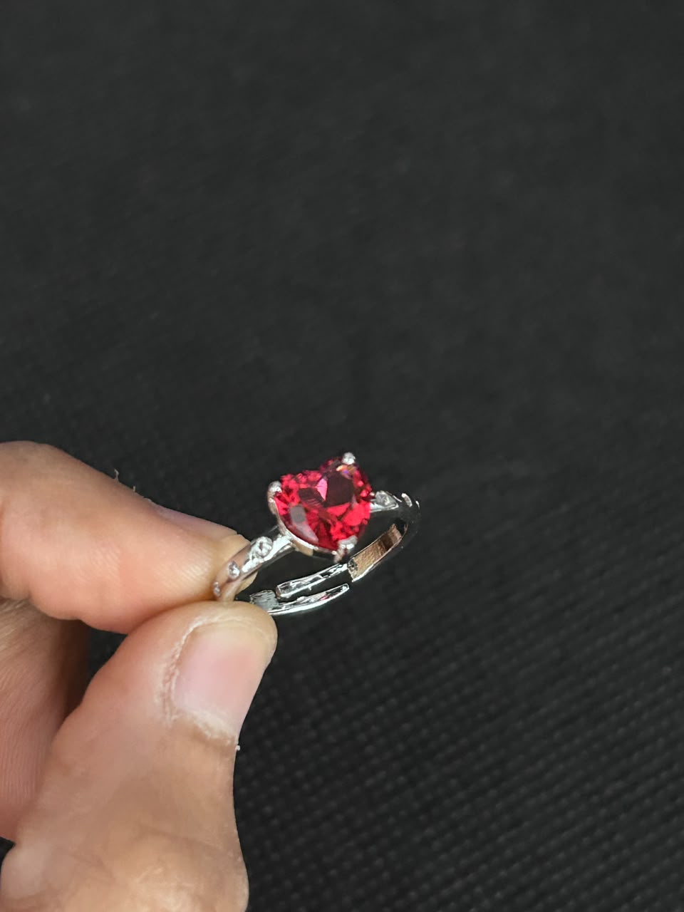 Silver Heartstone Adjustable Ring