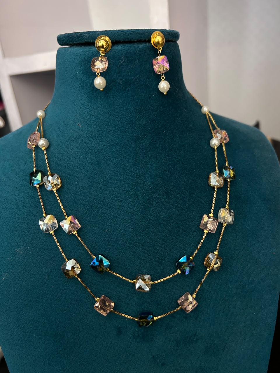 Multi Crystal Layered Necklace Set