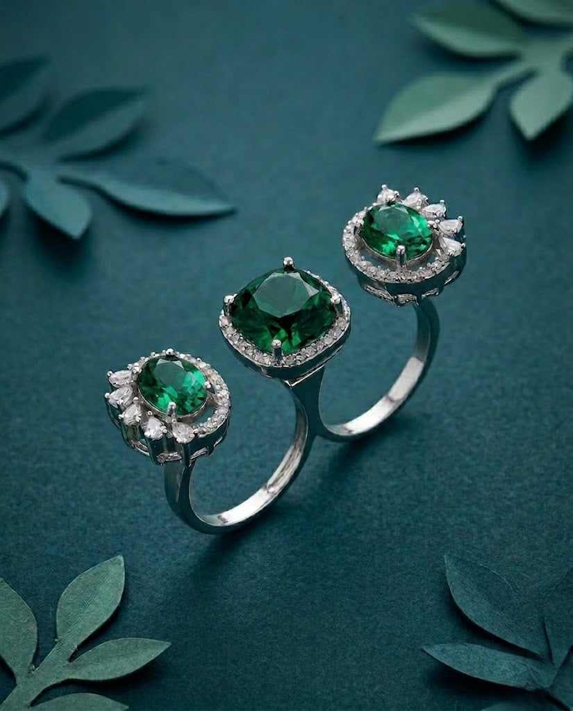 Meher Luxe Stone Adjustable Ring Trio – Elegant Crystal Statement Rings