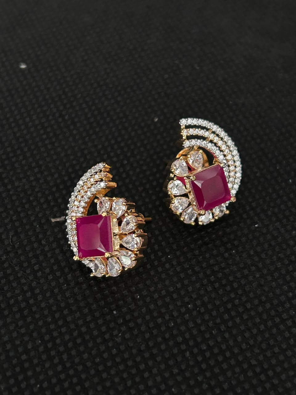 Solid Regal Arc Stone Stud Earrings
