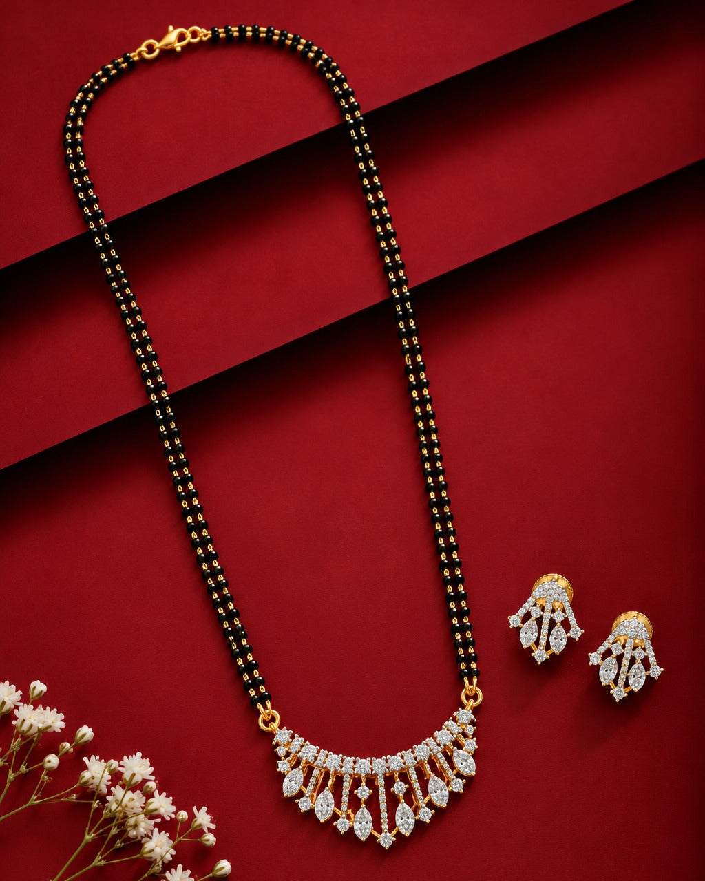 Saanvi Cascade Diamond-Look Mangalsutra Set – 18 Inch