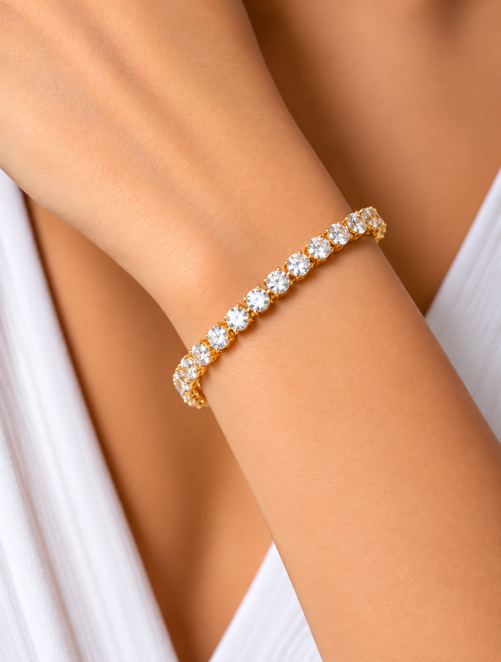 50 Cents Solitaire Tennis Bracelet - Gold & Silver Crystal Bracelet