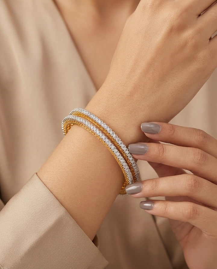 Gold Finish Diamond-Style Designer Bangles for Women