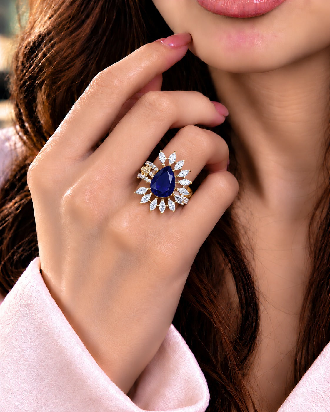 Aurevia Teardrop Halo Adjustable Ring