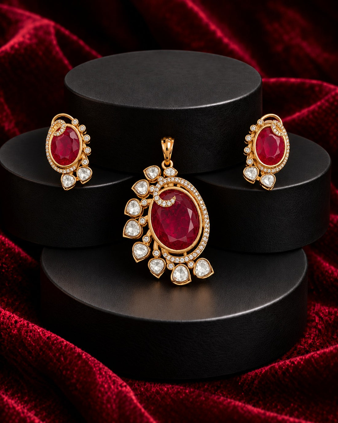 Royal Kundan Oval Pendant Set