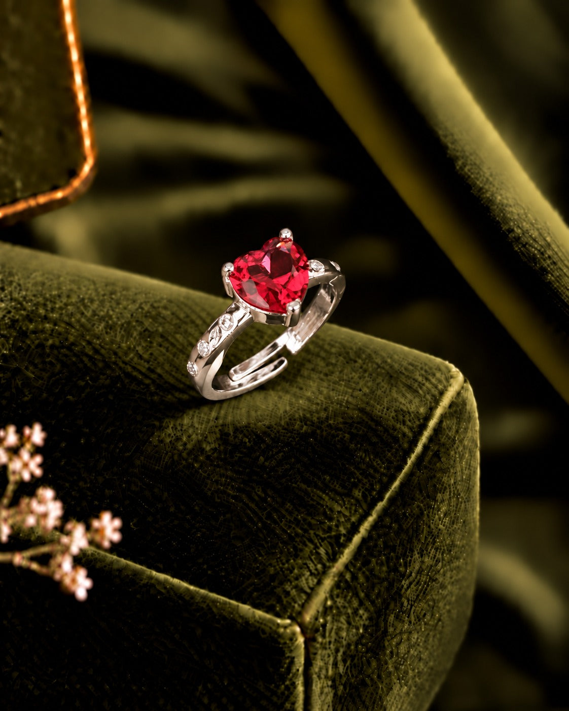 Silver Heartstone Adjustable Ring