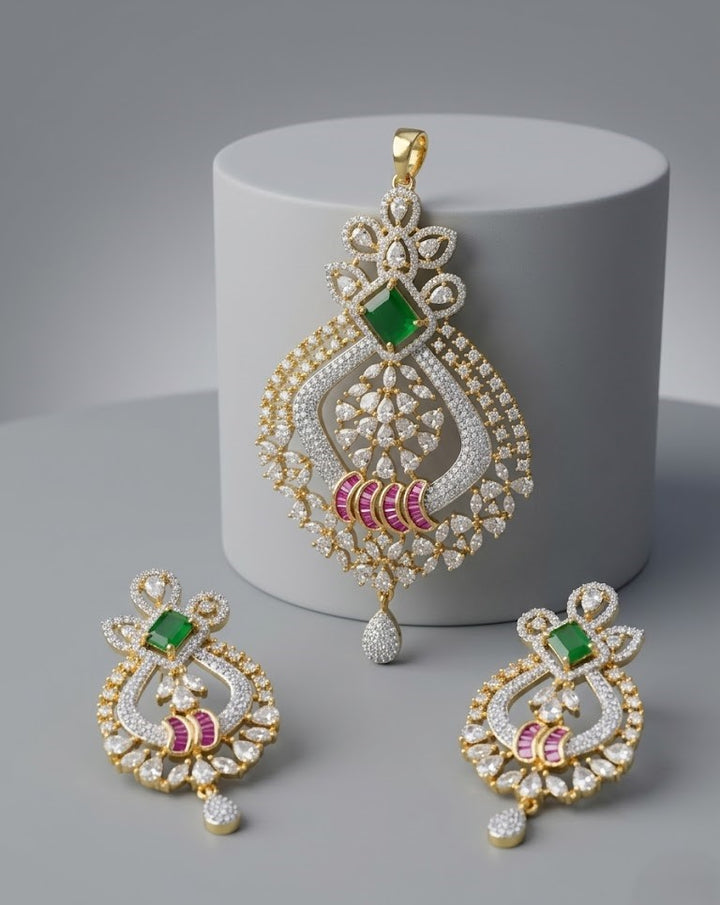 Vaidehi Emerald Rangmahal Pendant Set