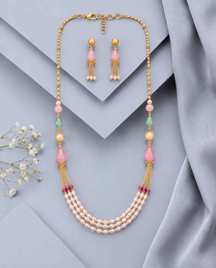Rosé Pearl Cascade Designer Mala Set