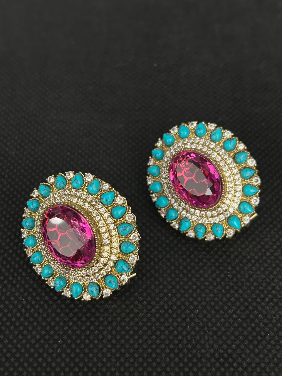 4CM Solid Oval Multicolor Statement Stud Earrings
