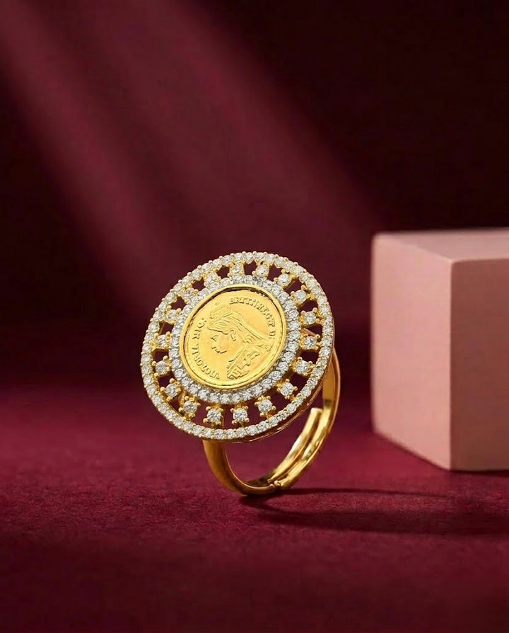 Aadhira Roman Coin CZ Statement Ring