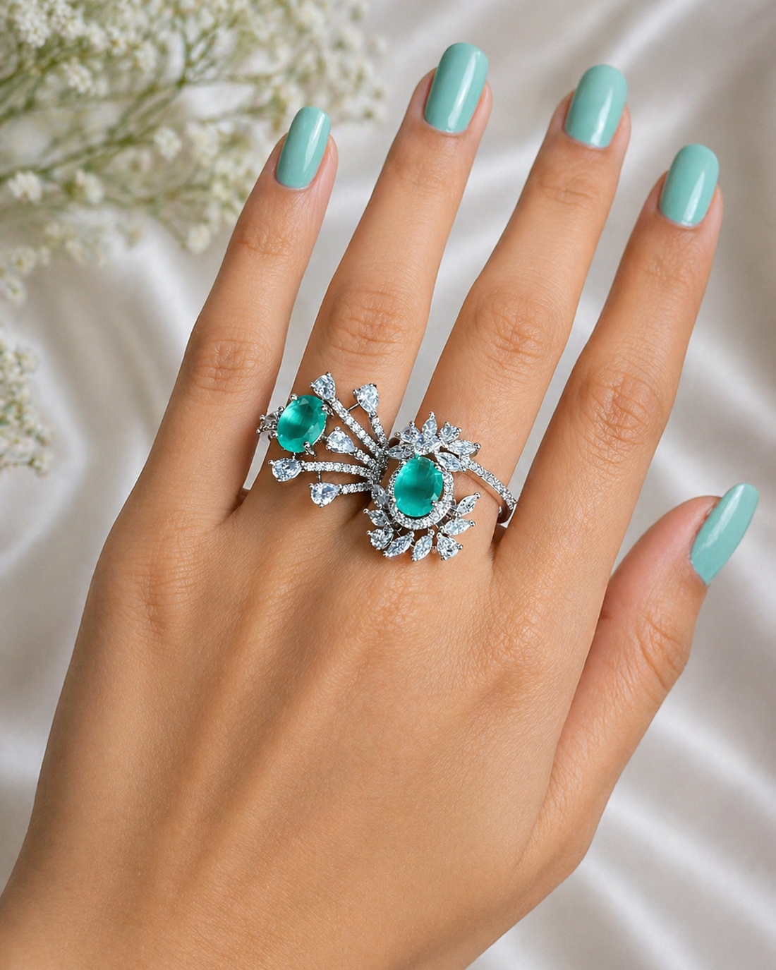 Elara Bloom Adjustable Double Finger Statement Ring