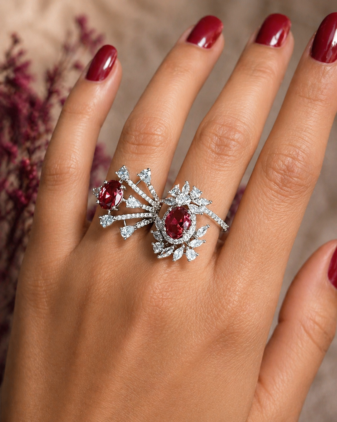 Elara Bloom Adjustable Double Finger Statement Ring