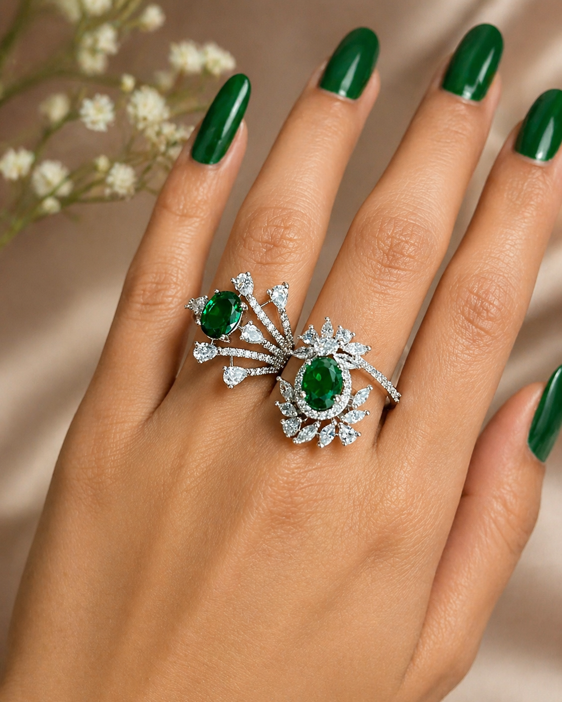 Elara Bloom Adjustable Double Finger Statement Ring