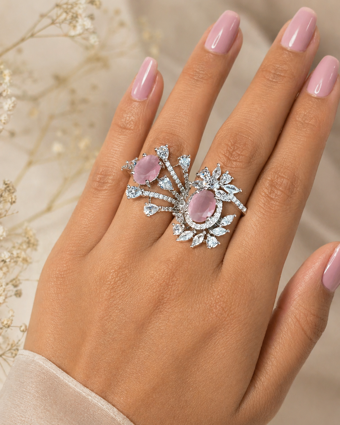 Elara Bloom Adjustable Double Finger Statement Ring
