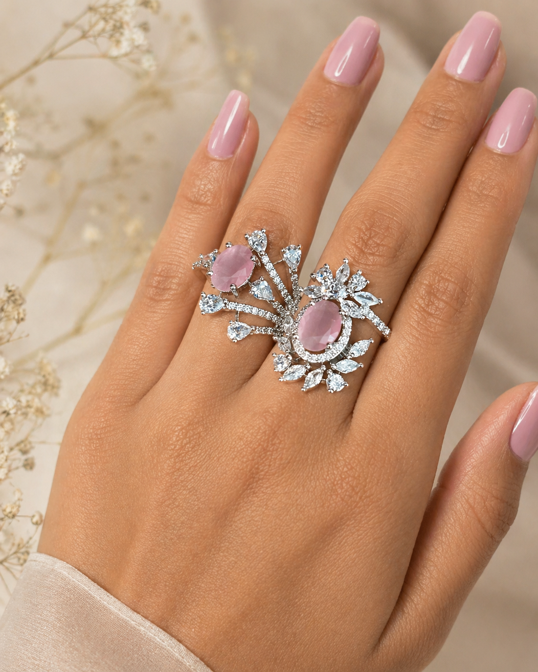 Elara Bloom Adjustable Double Finger Statement Ring