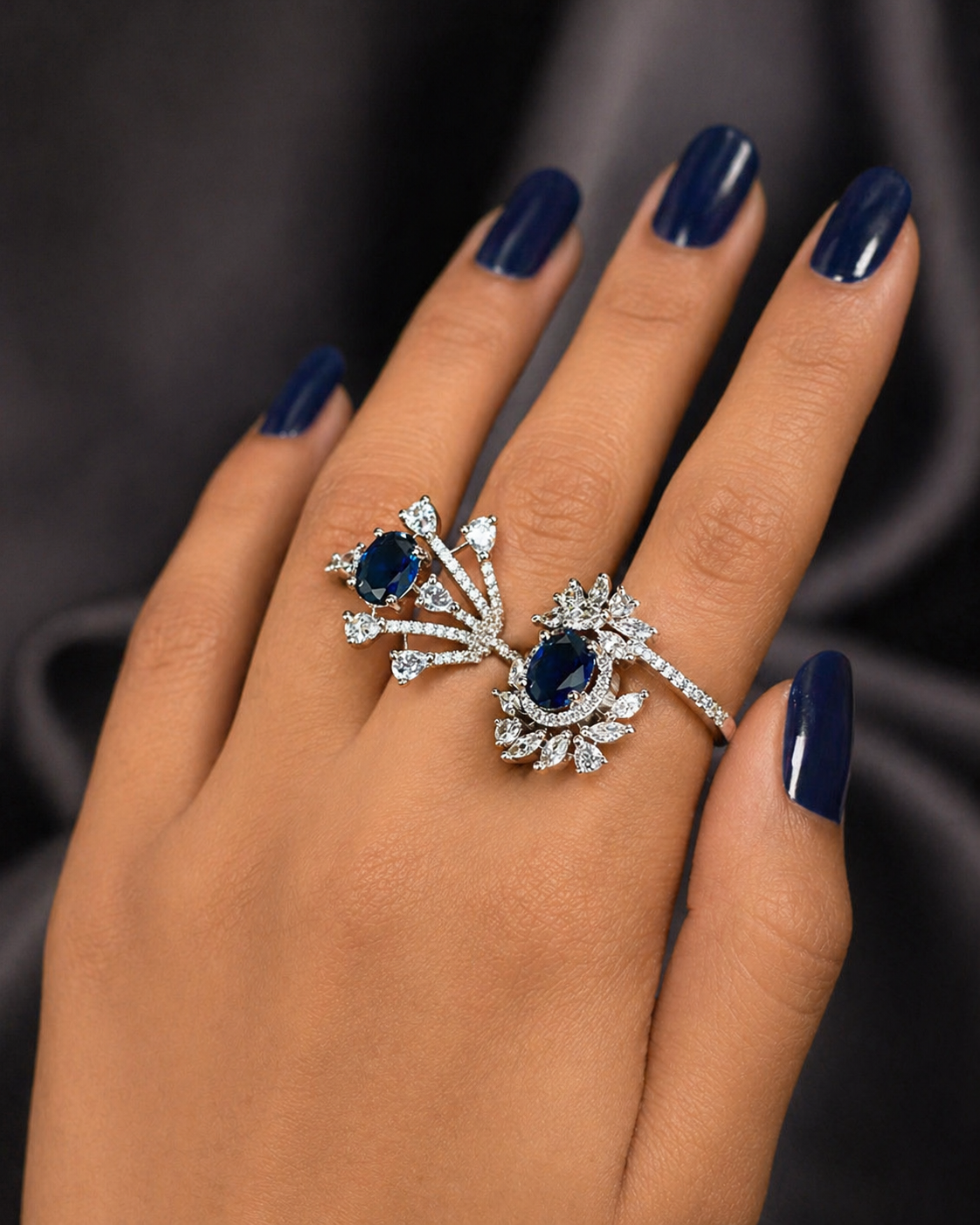 Elara Bloom Adjustable Double Finger Statement Ring