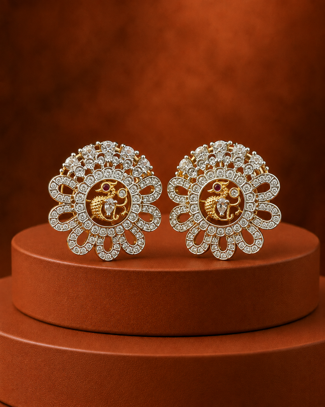 Mayura Diamond-Look Floral Statement Stud Earrings – 3 Colours