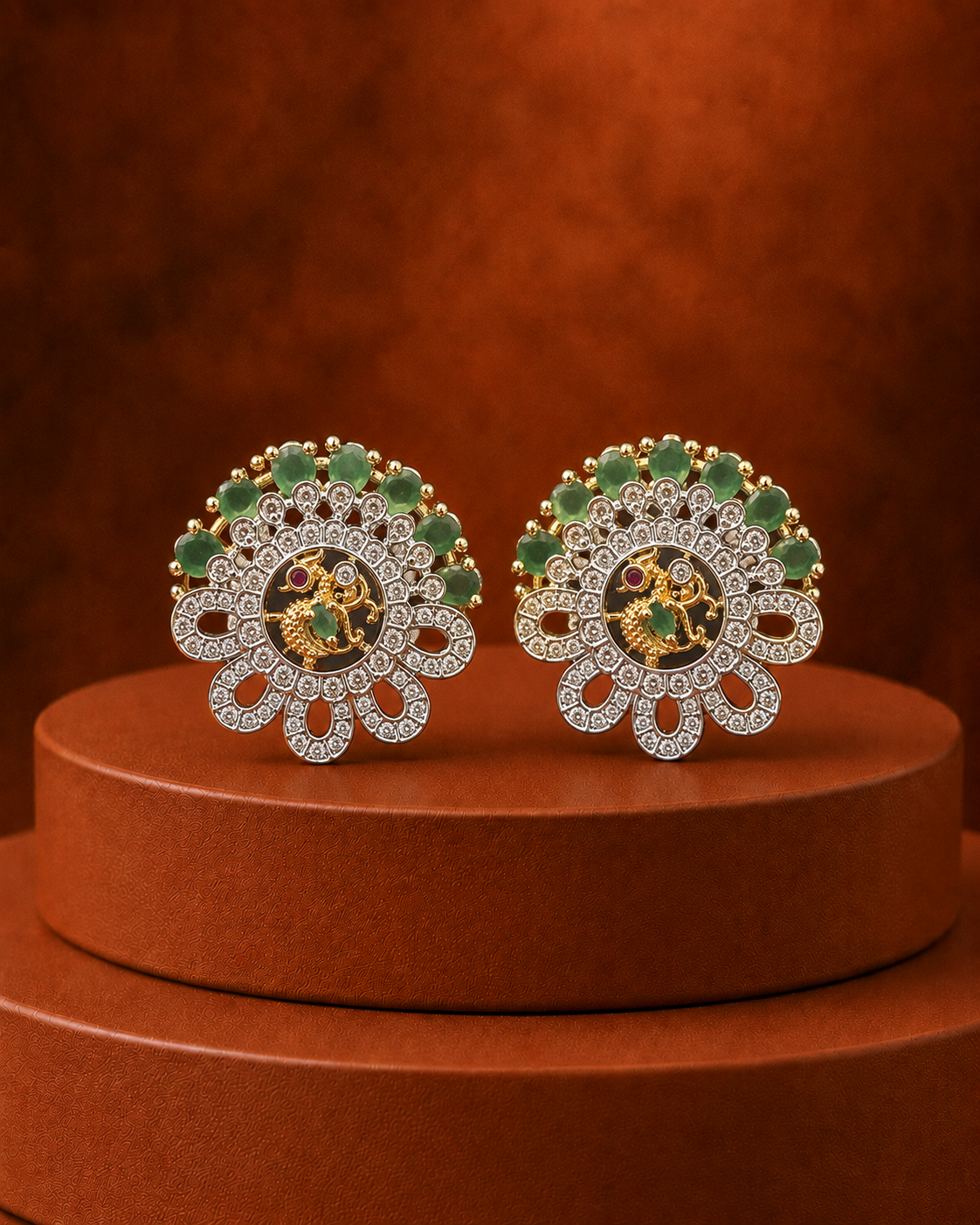 Mayura Diamond-Look Floral Statement Stud Earrings – 3 Colours