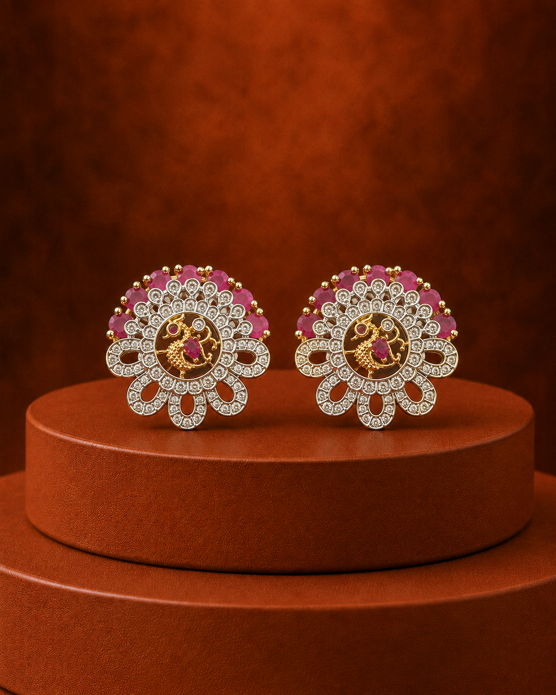 Mayura Diamond-Look Floral Statement Stud Earrings – 3 Colours