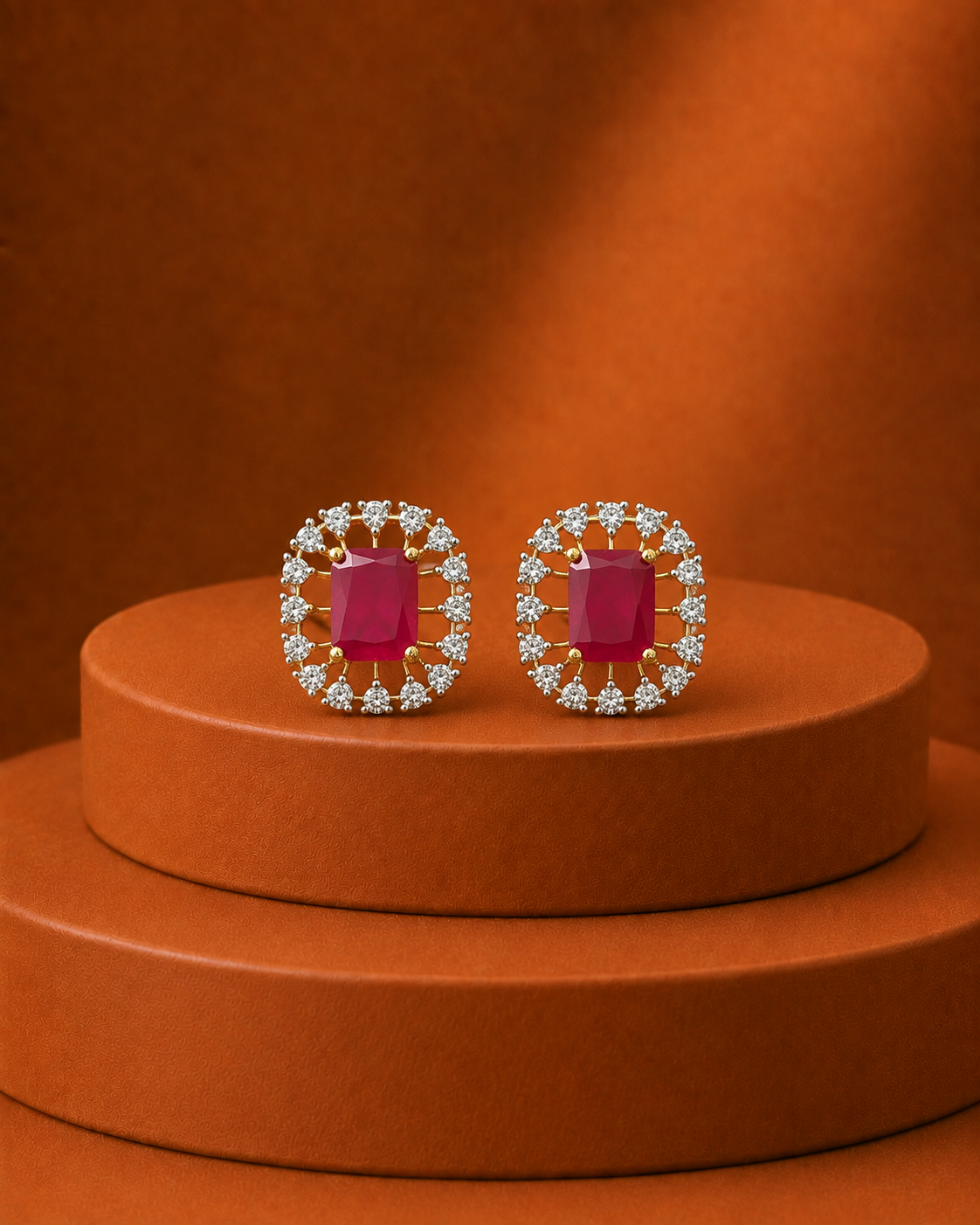 Elara Rectangle Diamond-Look Halo Stud Earrings – 3 Colours