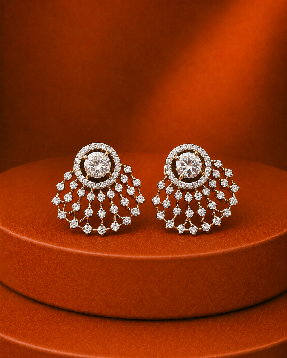 Aurelia Diamond-Look Halo Fan Stud Earrings – 4 Colours
