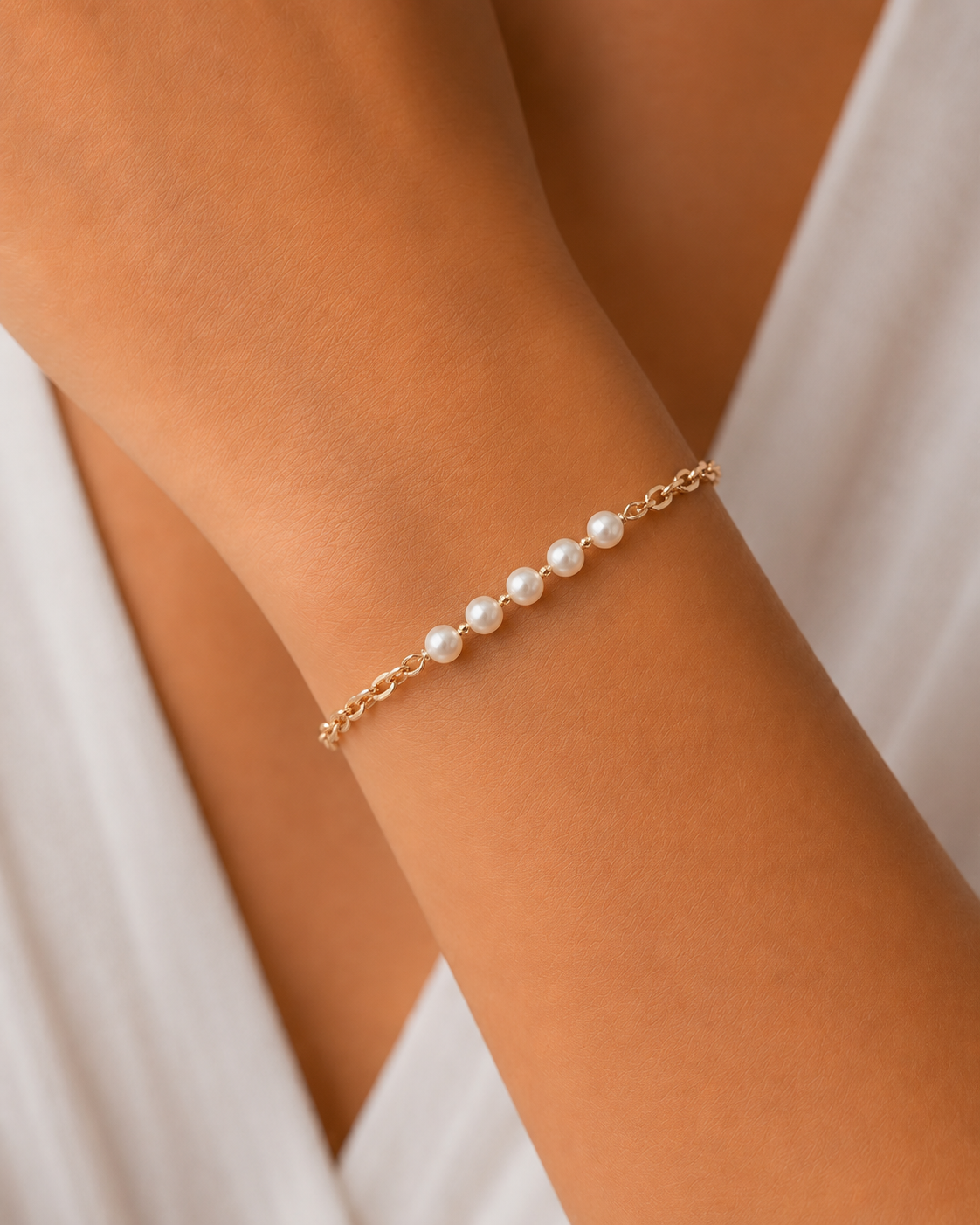 Alina Gold-Tone Minimal Pearl Chain Bracelet