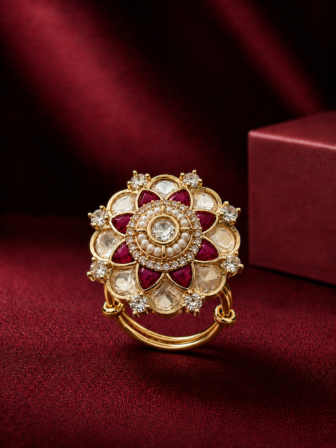 Vaidehi Pearl Kundan Floral Statement Ring