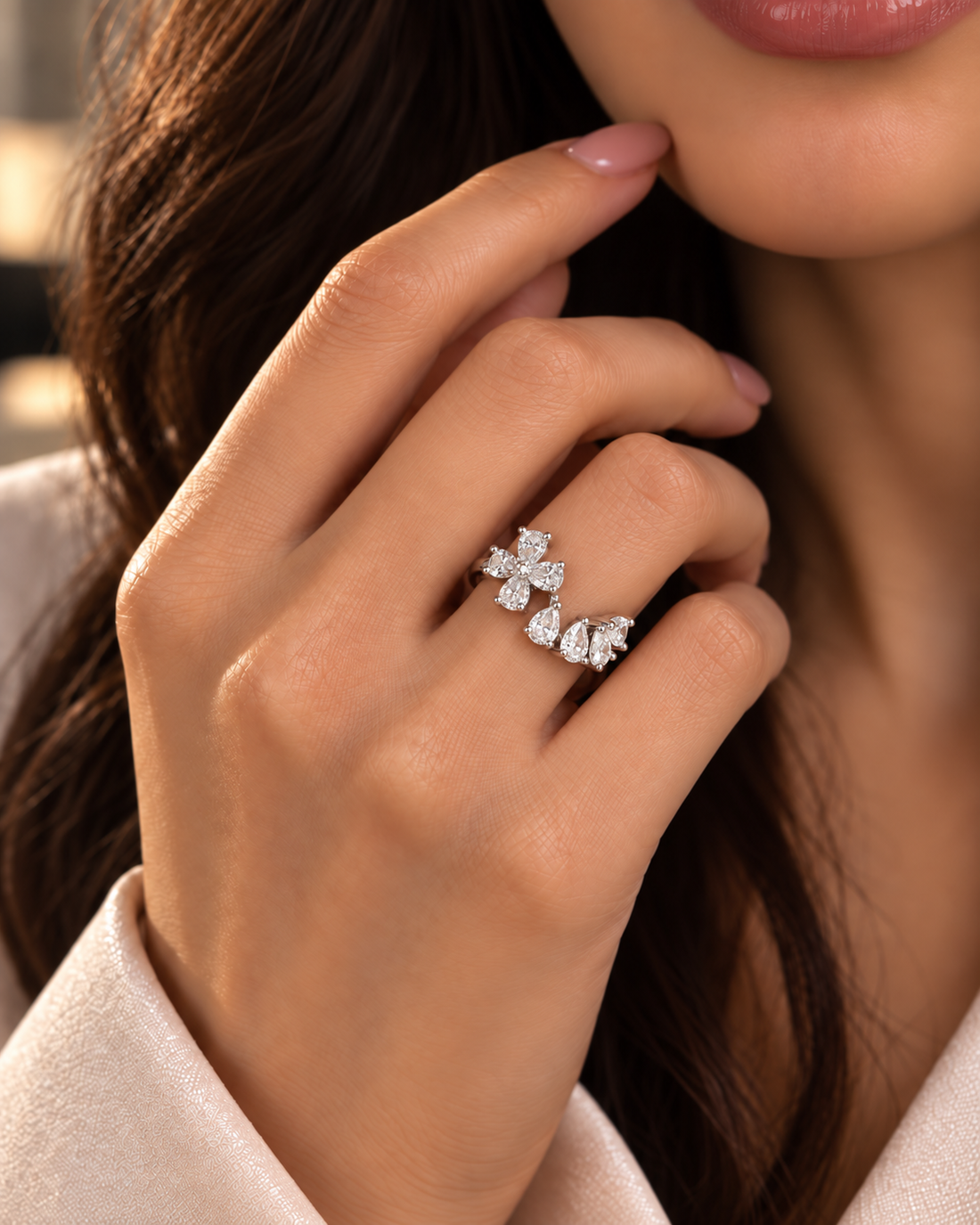 Aveline Floral Pear-Cut Adjustable Ring
