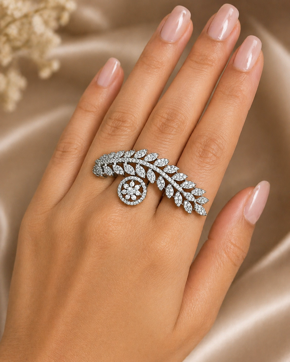 Zyra Leafline Adjustable Vine Statement Ring