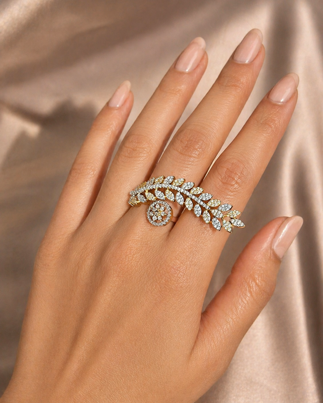 Zyra Leafline Adjustable Vine Statement Ring