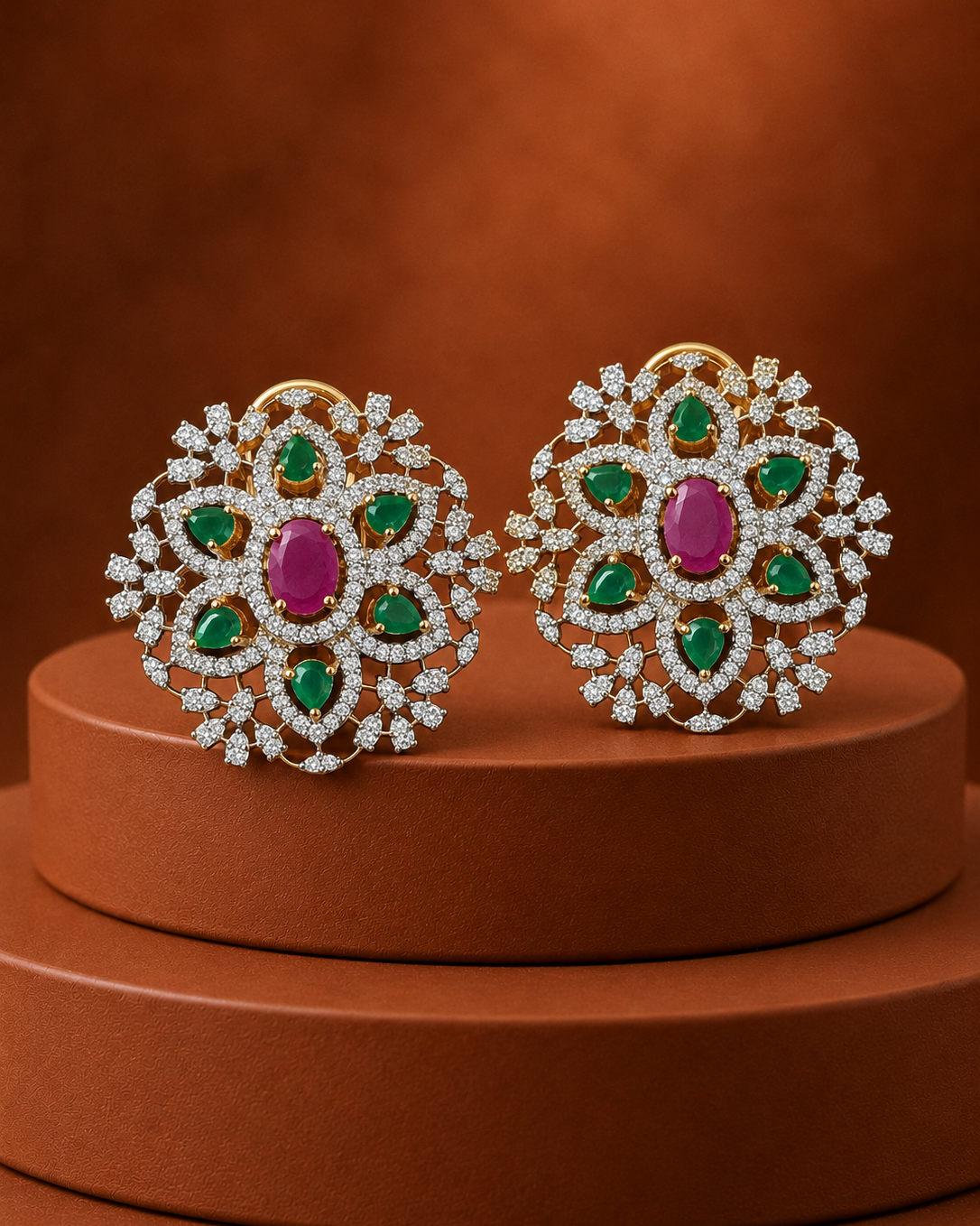 Ravina Diamond-Look Floral Statement Earrings – 4 Colours