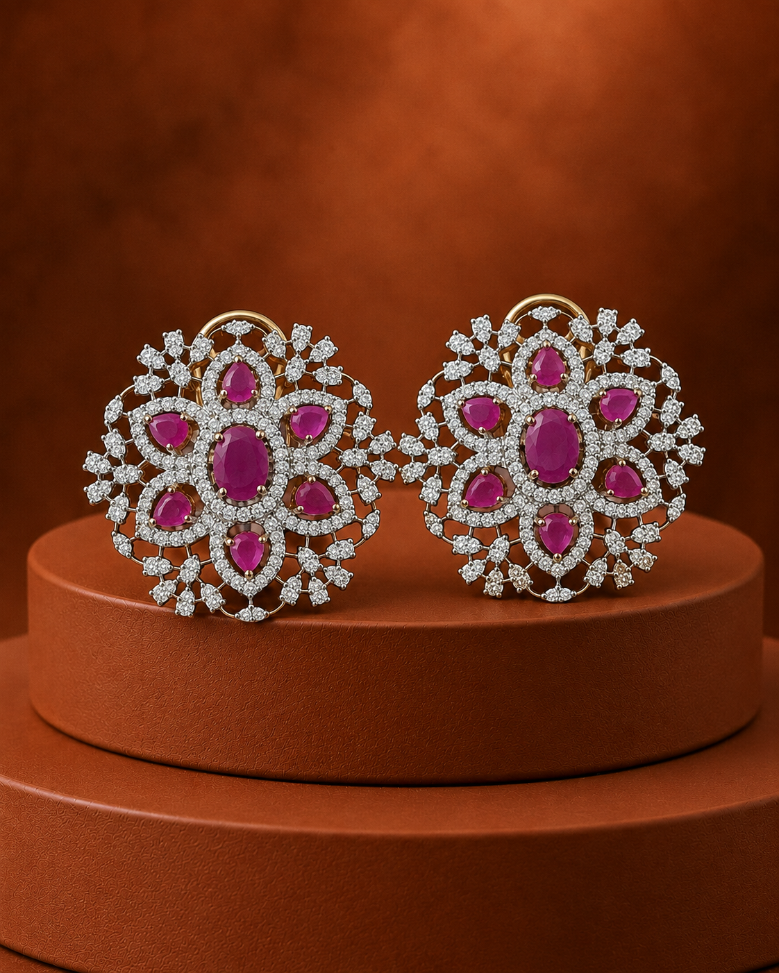 Ravina Diamond-Look Floral Statement Earrings – 4 Colours