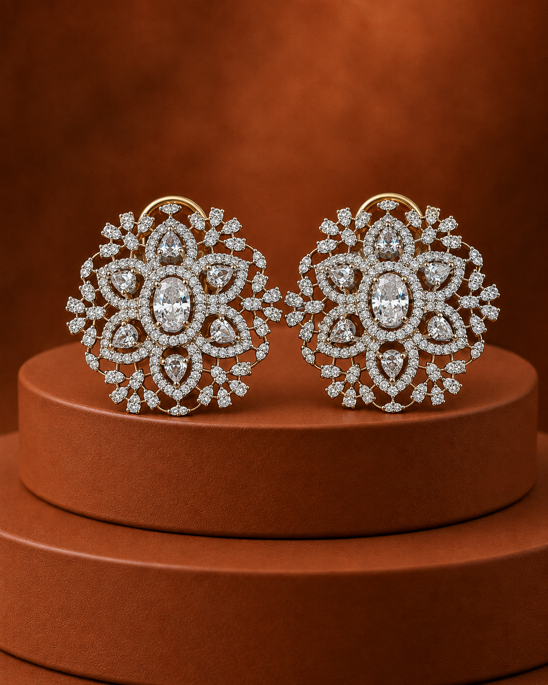 Ravina Diamond-Look Floral Statement Earrings – 4 Colours