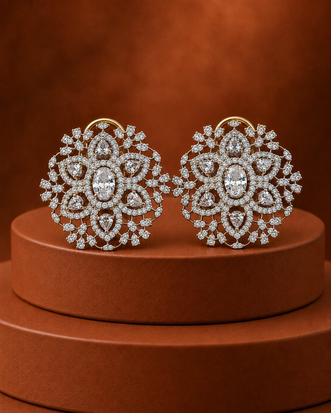 Ravina Diamond-Look Floral Statement Earrings – 4 Colours