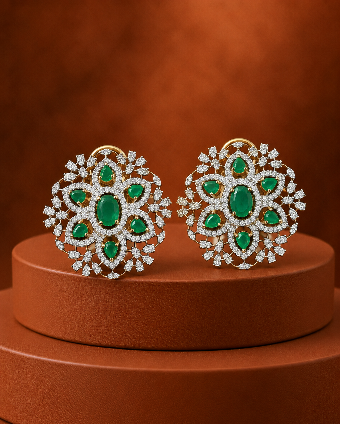 Ravina Diamond-Look Floral Statement Earrings – 4 Colours