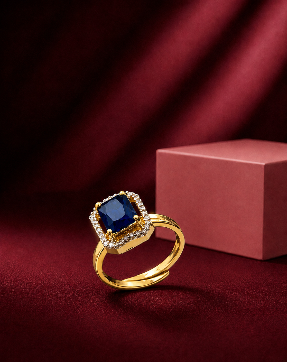 Gold Princess Cut Halo CZ Ring  Solitaire for Women