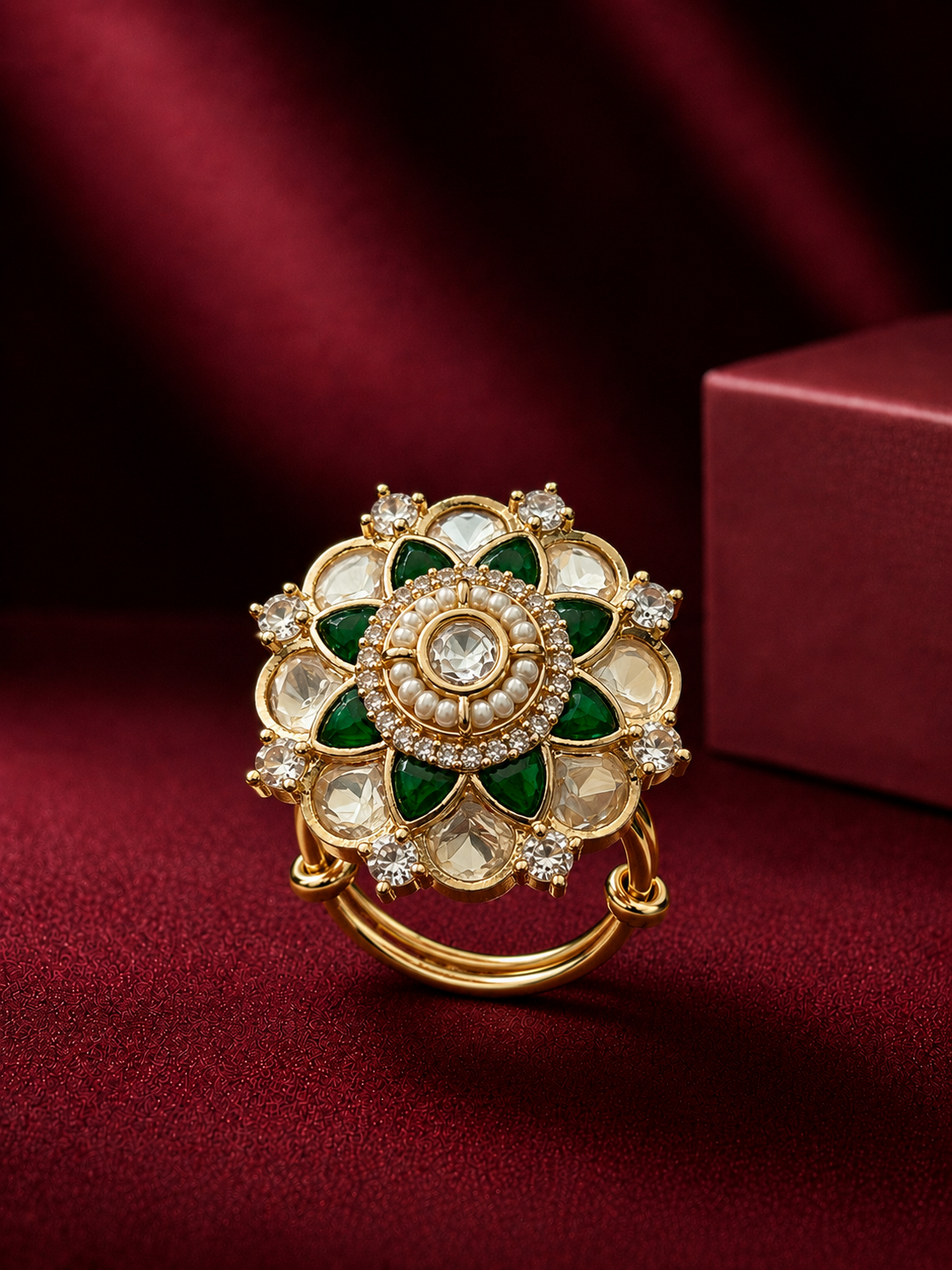 Vaidehi Pearl Kundan Floral Statement Ring