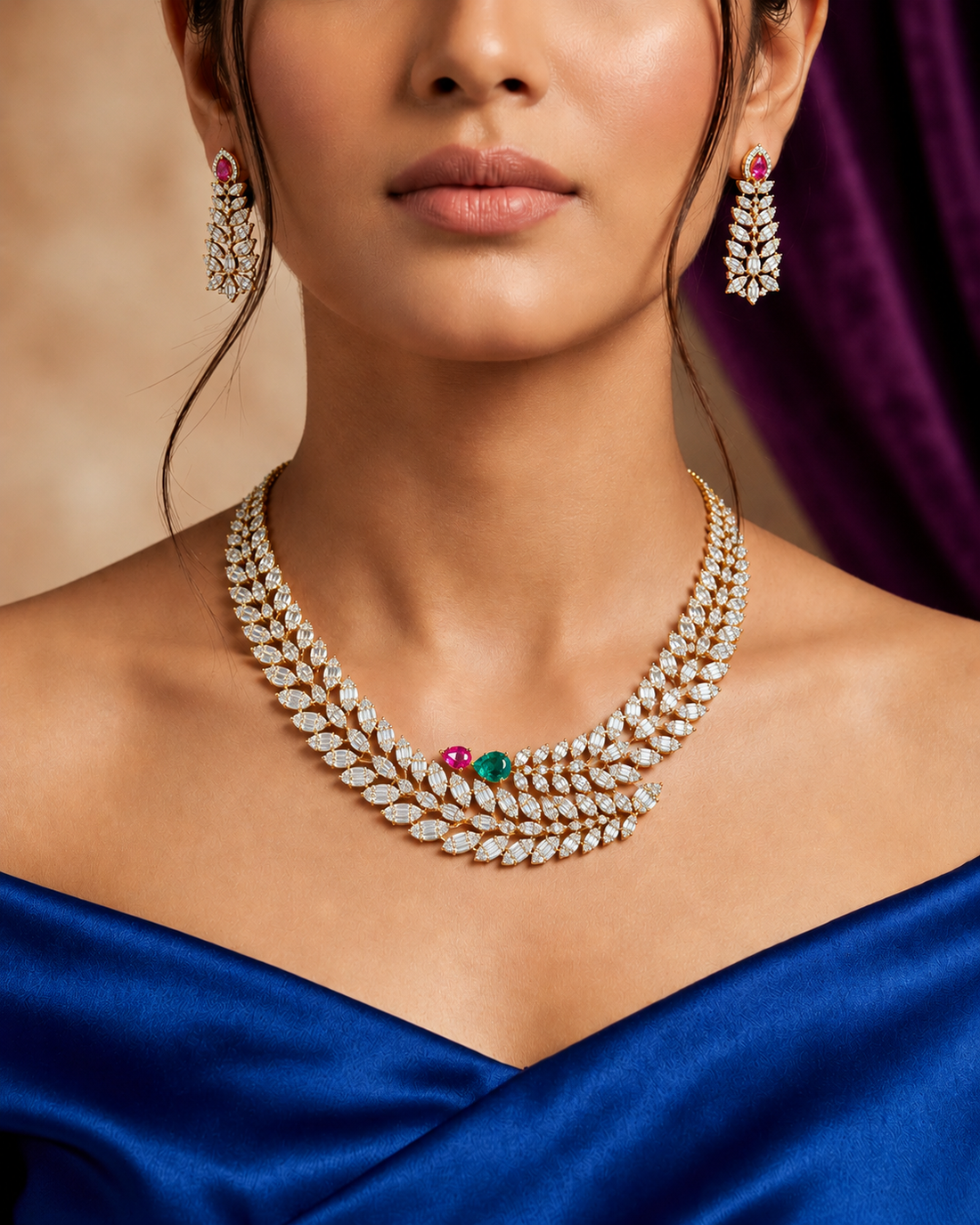 Vaishnavi Emerald Ruby Royale AD Necklace Set