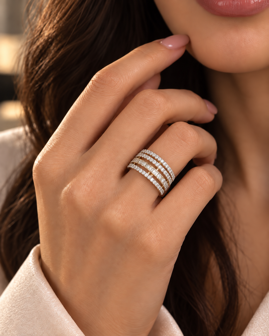 Zariya Multi-Line Sparkle Adjustable Ring