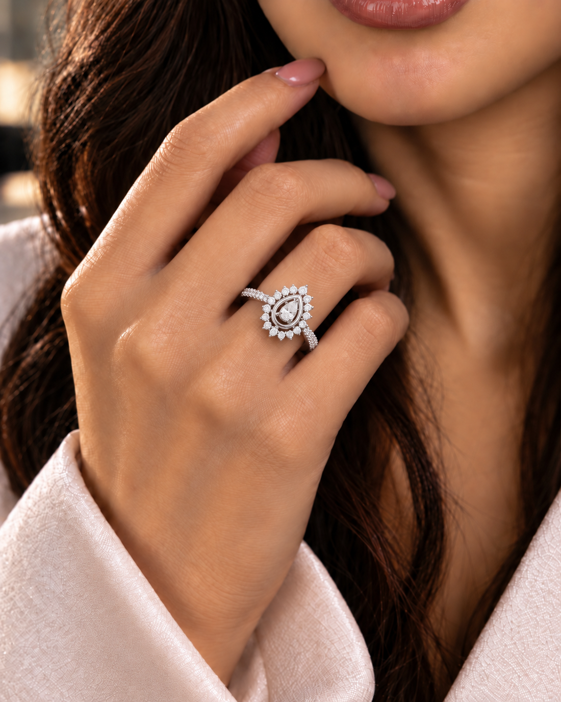Inaya Teardrop Halo Adjustable Ring