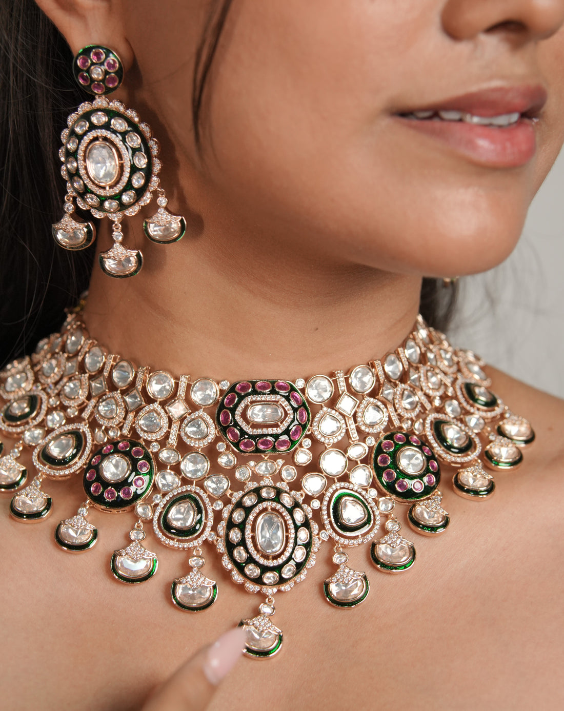 Rivaah Multicolor Moissanite Statement Necklace Set with Earrings