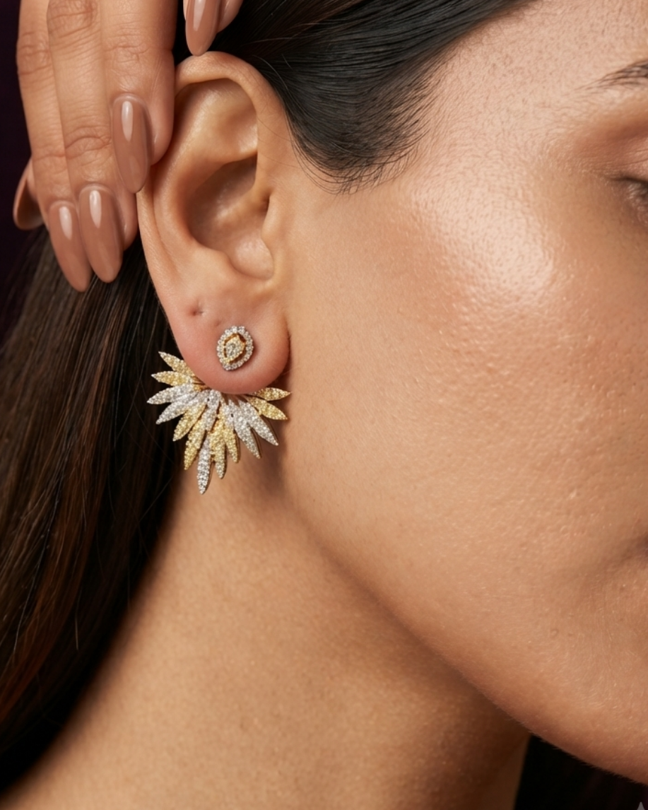 Elegant leaf and feather-inspired ear jacket design