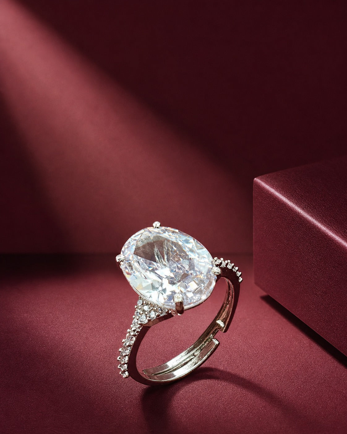 Diamond ring on a red background