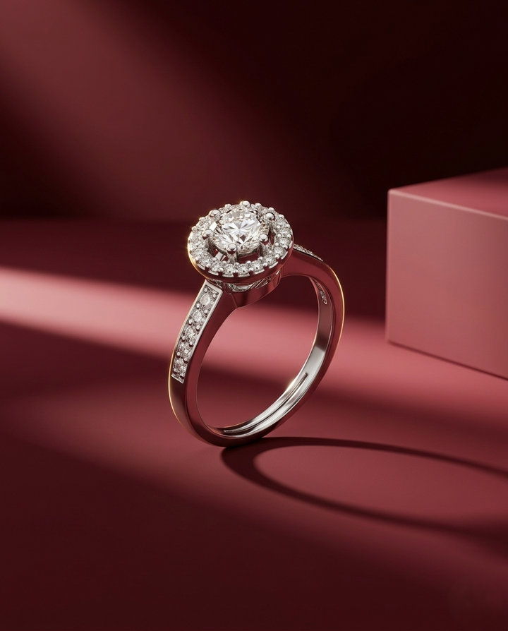 Diamond ring on a red background