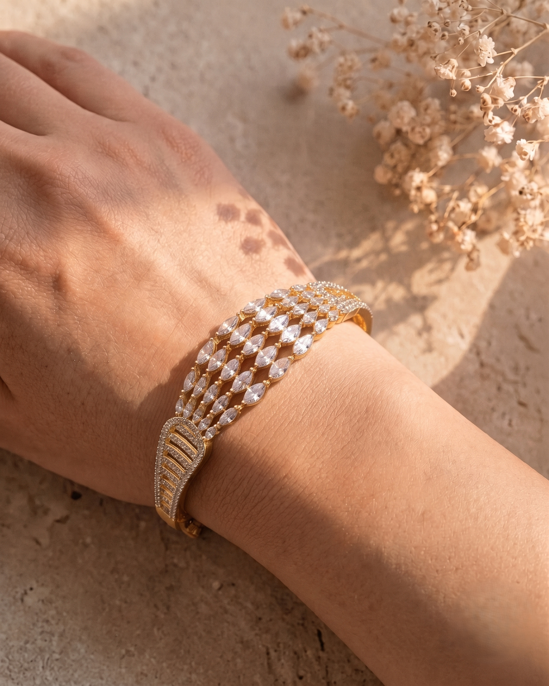 Elegant Mesh Design with Marquise-Cut CZ Stones