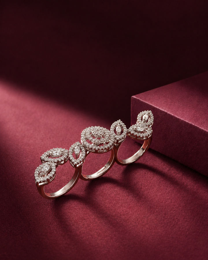 Elegant diamond bracelet on a red fabric background