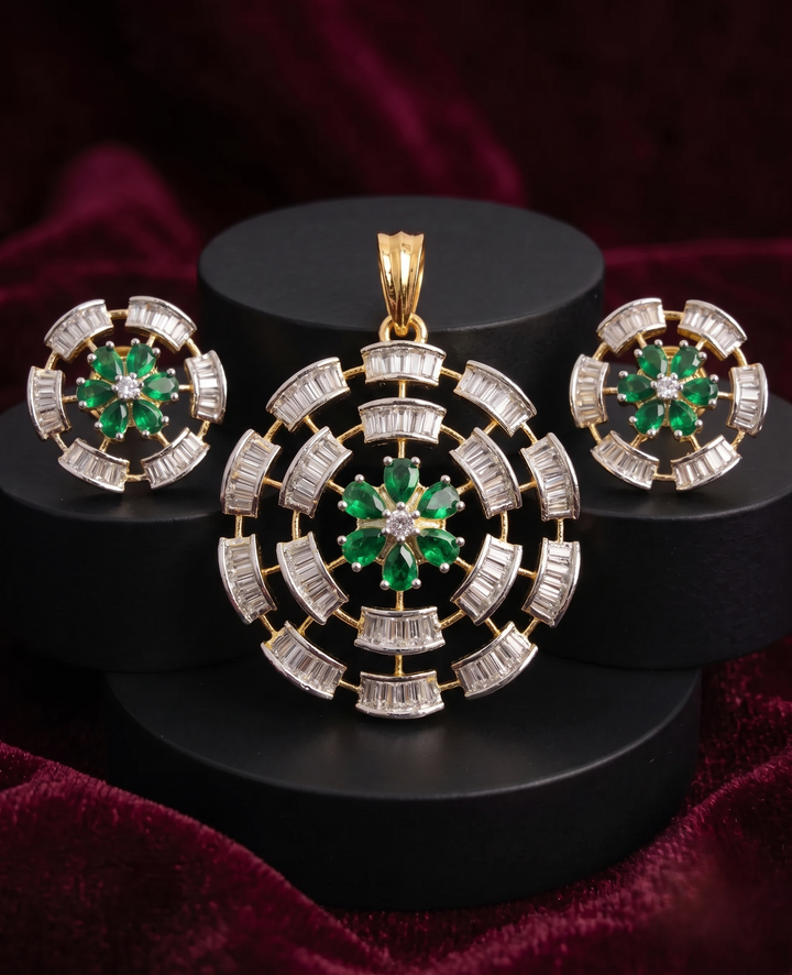 Jewelry set with pendant and earrings on a dark background