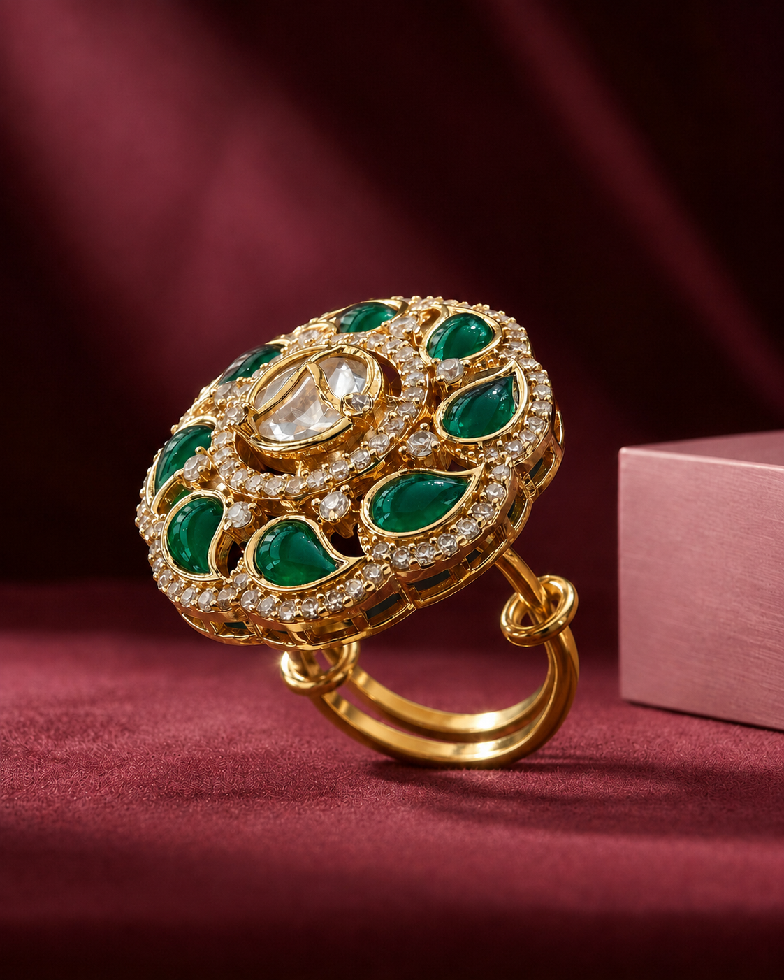 Shop the Emeriya Green Kundan CZ Statement Ring