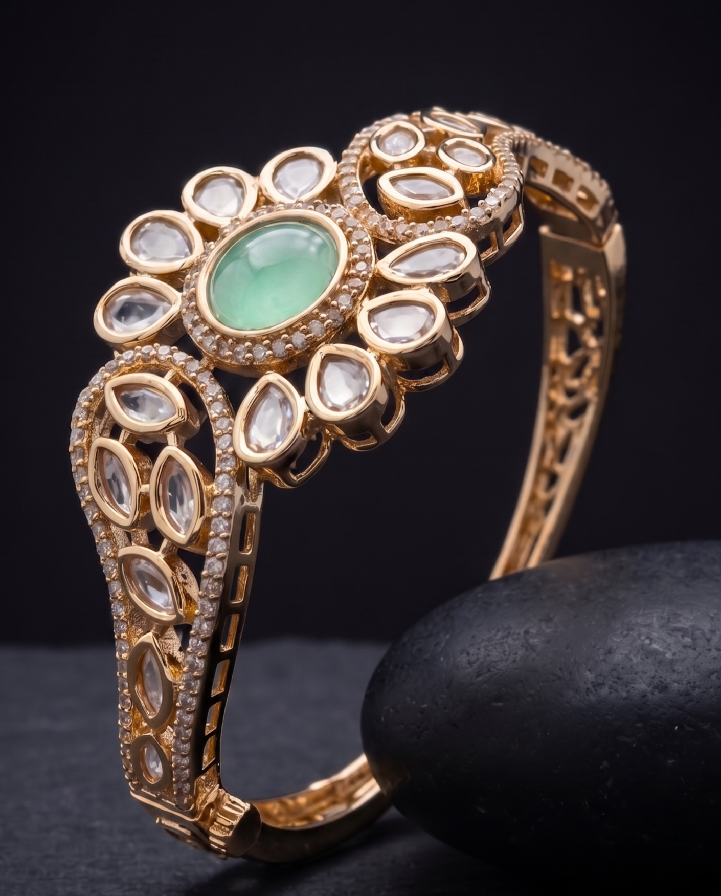 Noorva Floral Kundan  Traditional Polki Style Openable  Bracelet  for Women