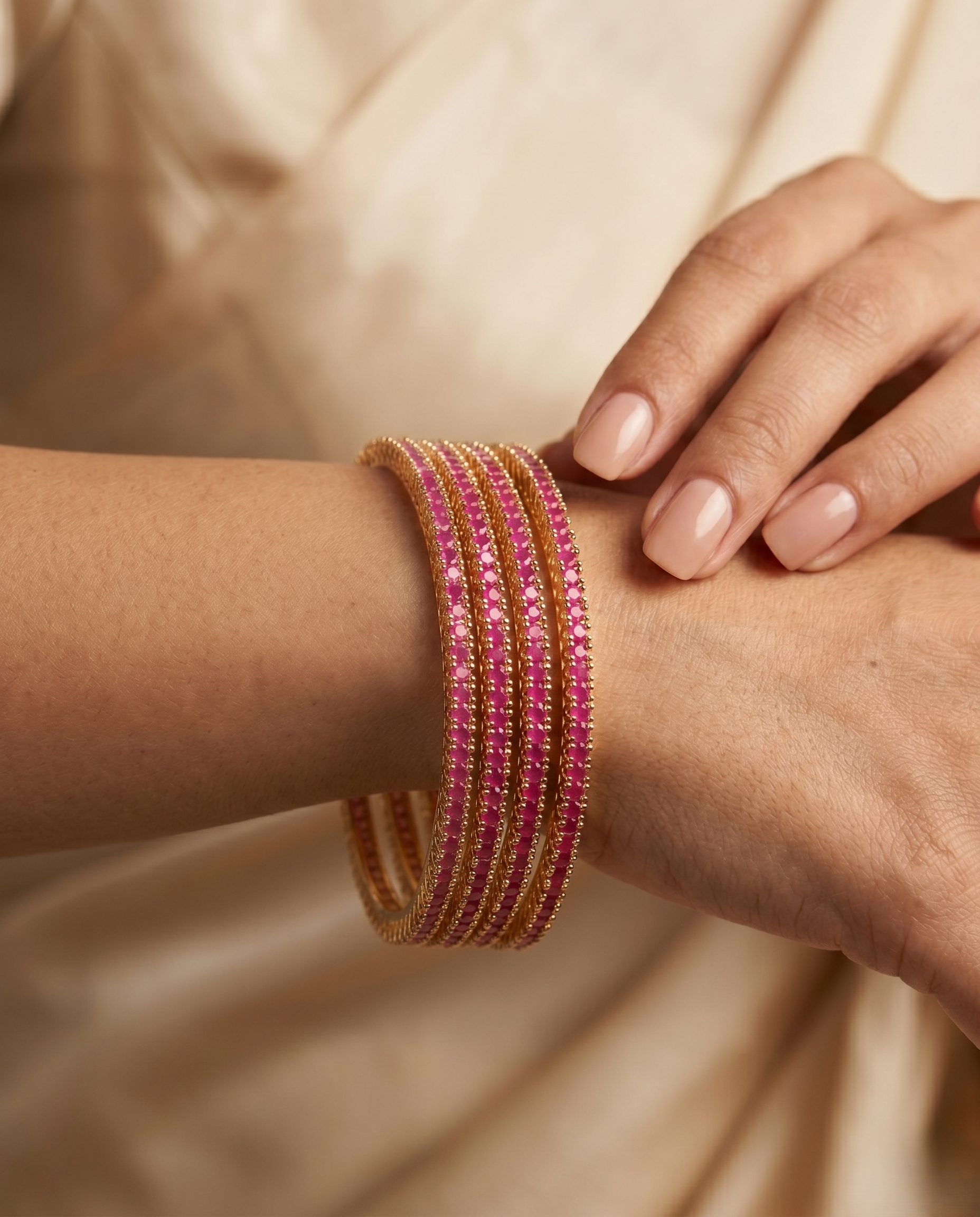 Ruby Stone Bangles for Women | Gold Plated Designer Bangles Set ( pack of 4)